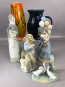 Collection of ceramics to include Lladro and Nao figurines, Poole Pottery vase, etc