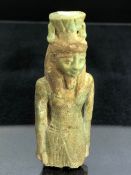 Fragment of a stone Egyptian figure, possibly Nefertum, approx 7.5cm in height, with green