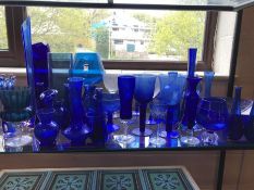 Large collection of modern blue coloured glassware, circa 35 pieces