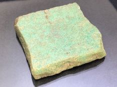 Fragmentary turquoise / green glass tile or inlay, possibly Roman, approx 7cm square