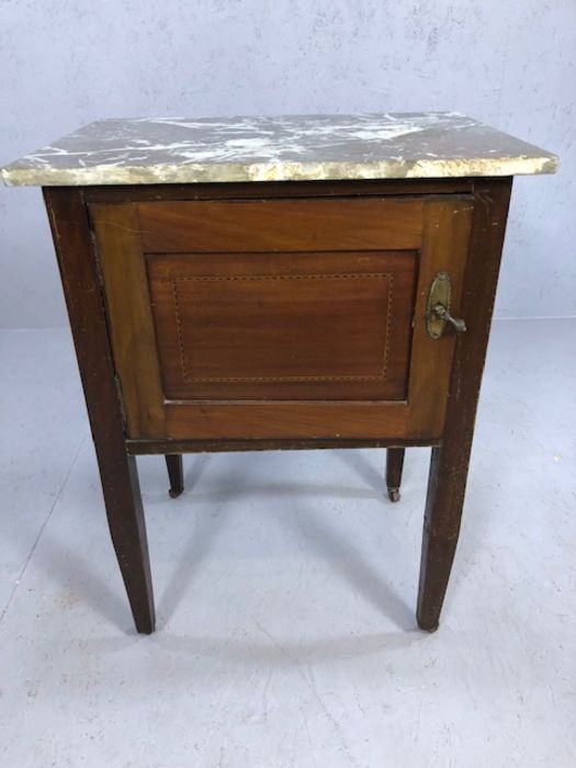 Edwardian pot cupboard with inlay and marble top