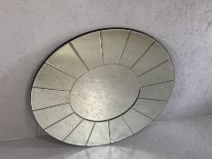 Contemporary circular bevel edged mirror, approx 90cm in diameter