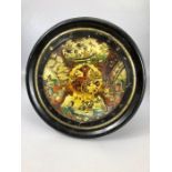 Hand Painted Chinese plate mounted in a black & gilt circular frame overall diameter approx 33.5cm