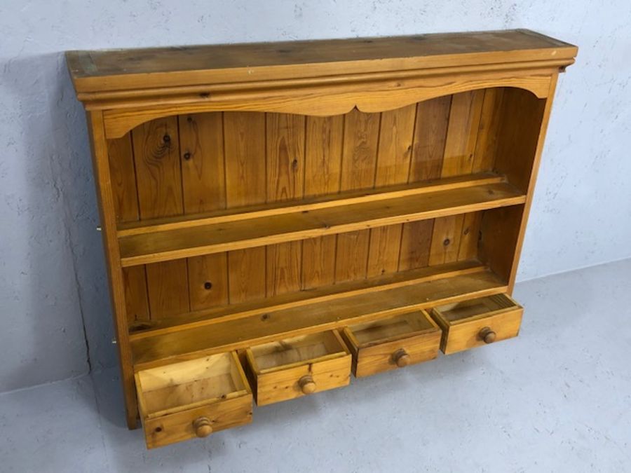 Pine kitchen wall unit with drawers and hooks for pots and pans, approx 97cm x 16cm x 89cm tall - Image 4 of 4