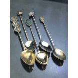 Five Chinese themed Silver spoons marked Sterling approx 43g one with Jade