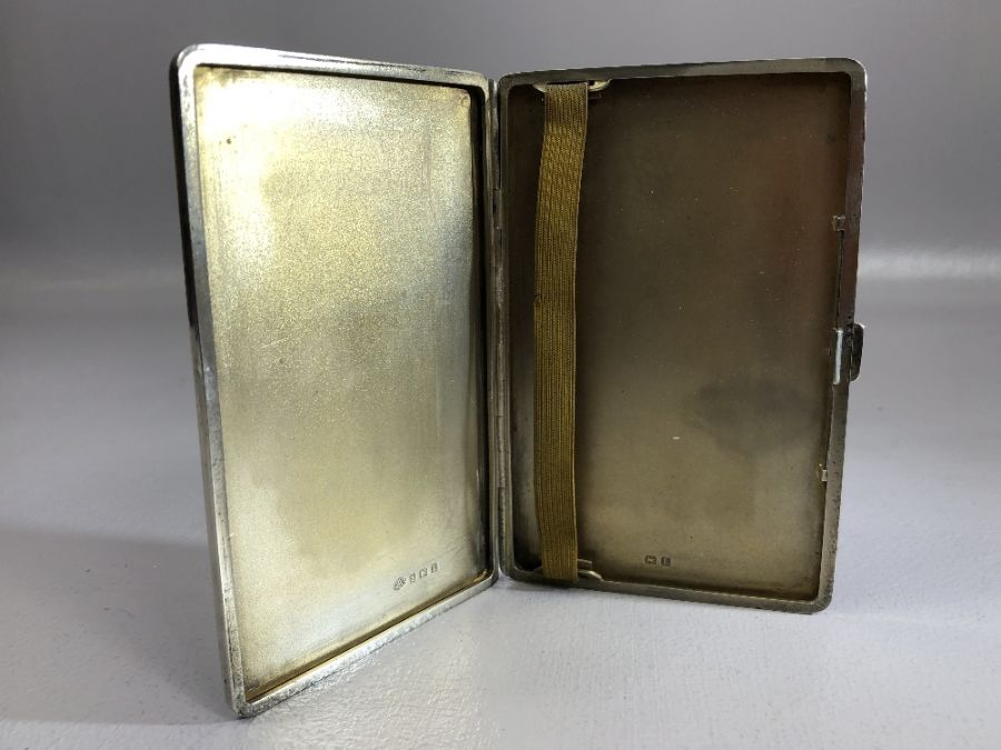 Hallmarked Silver Cigarette case Birmingham by maker Adie Brothers Ltd approx 8 x 12.5cm & 182g - Image 3 of 6