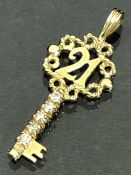 9ct hallmarked Gold 21st Birthday key pendant total weight approx 2.6g