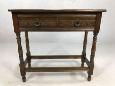 Hall or console table with turned legs and two drawers, approx 79cm x 32cm x 74cm tall