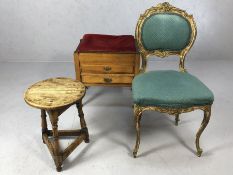 small collection of furniture to include sewing box with two drawers, a single stool and a French-