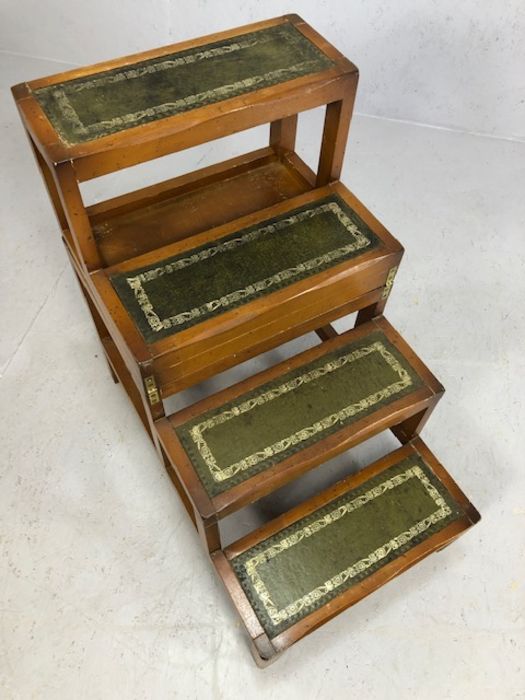 Metamorphic library table with green leather inserts that transforms into library steps - Image 2 of 5