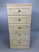 Modern lime waxed effect tall boy with five drawers, by Alstons of Ipswich, approx 57cm x 41cm x