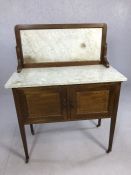 Edwardian washstand, cupboards with inlay and marble top and marble upstand