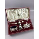 Hallmarked Silver condiment set, boxed by Garrard & Co by Appointment to the Queen, 5 piece set