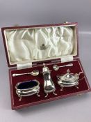 Hallmarked Silver condiment set, boxed by Garrard & Co by Appointment to the Queen, 5 piece set