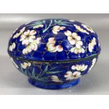 Chinese Cloisonné lidded pot, blue ground with floral and foliate design, single narrow footed base,