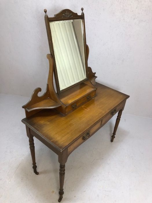 Victorian dressing table marked Maple & Co, with mirror over, two drawers, turned legs, on - Image 2 of 6