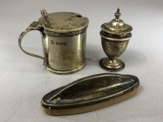 Silver hallmarked items to include peppar pot and nail buffer and a pot (no inner) total weight 99.