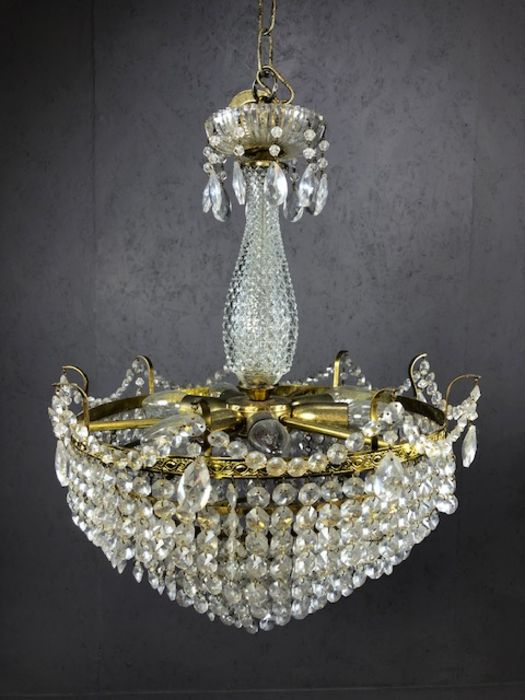 Crystal glass Empire style chandelier, approx 50cm x 40cm