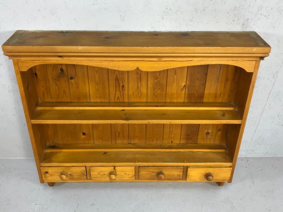 Pine kitchen wall unit with drawers and hooks for pots and pans, approx 97cm x 16cm x 89cm tall - Image 2 of 4