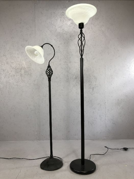 Modern black metal and glass standard lamp and uplighter, the tallest approx 178cm tall - Image 4 of 4