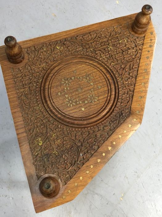 Coffee table on ball and claw feet with a Japanese folding stand and Indian carved and inlaid corner - Image 6 of 6