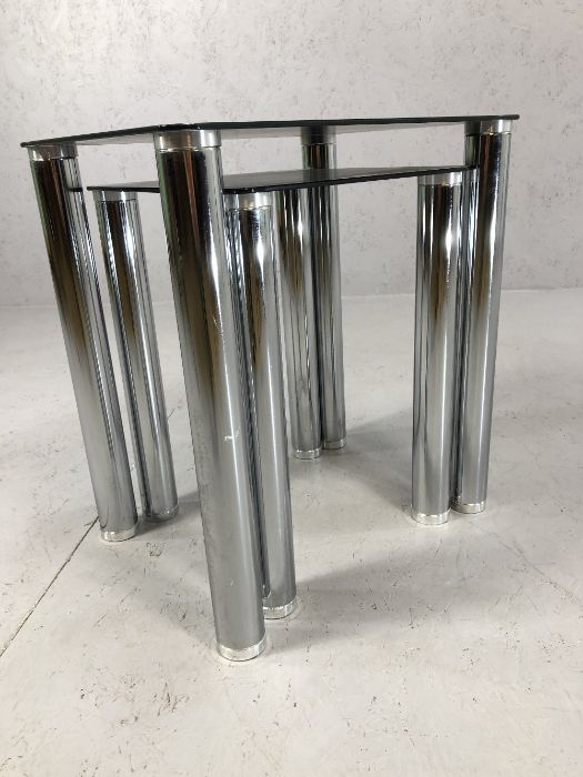 Modern black glass and chrome nest of two tables, largest approx 45cm x 35cm x 50cm tall - Image 4 of 4