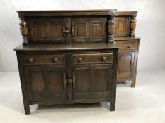 Pair of dark wood sideboards / court cupboards, each approx 123cm x 45cm x 125cm tall