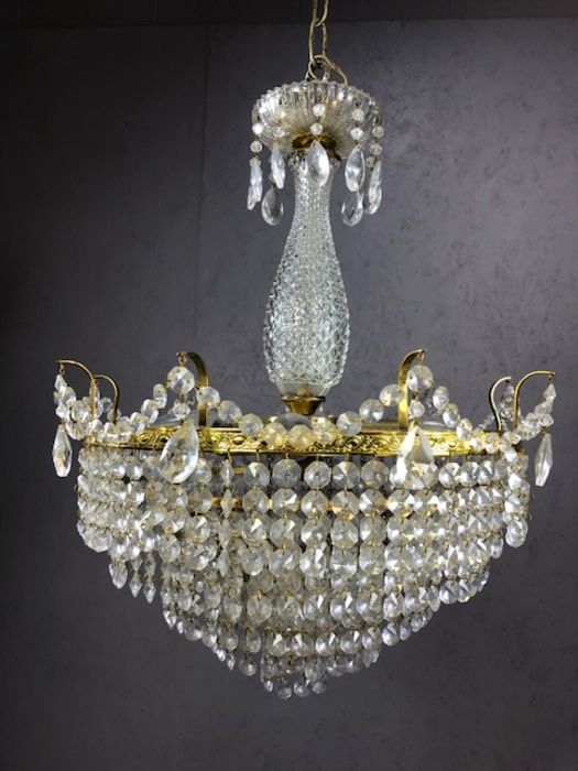 Crystal glass Empire style chandelier, approx 50cm x 40cm - Image 5 of 5