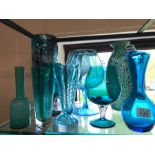 Collection of modern turquoise coloured glassware, circa 11 pieces