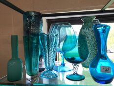 Collection of modern turquoise coloured glassware, circa 11 pieces