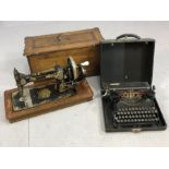 Vintage Singer Sewing Machine no.2274449 in original inlaid box with vintage Corona boxed