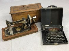 Vintage Singer Sewing Machine no.2274449 in original inlaid box with vintage Corona boxed