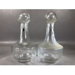 Pair of handmade glass decanters with rounded stoppers by Royal Leerdam Kristalunie, Holland, each