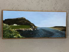 J I POTTER, Oil on canvas, 'Axmouth Harbour', signed lower right, approx 60cm x 25cm