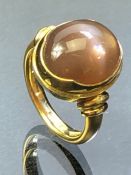 18ct Gold ring set with precious cabochon gemstone possibly Moonstone size 'K'