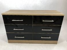 Modern black lacquered chest of six drawers, approx 121cm x 45cm x 75cm tall