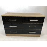 Modern black lacquered chest of six drawers, approx 121cm x 45cm x 75cm tall
