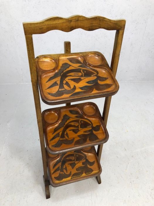 Coffee table on ball and claw feet with a Japanese folding stand and Indian carved and inlaid corner - Image 4 of 6