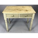 Painted pine occasional table with two drawers on turned legs approx 83cm x 50cm x 71cm tall