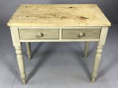 Painted pine occasional table with two drawers on turned legs approx 83cm x 50cm x 71cm tall