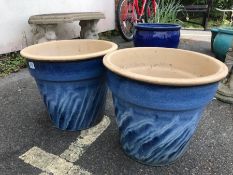 Pair of blue glazed garden pots