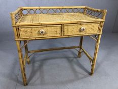 Bamboo and wicker dressing table with two drawers and ceramic handles, approx 91cm x 47cm x 86cm