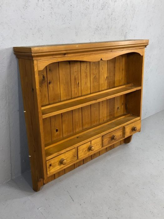 Pine kitchen wall unit with drawers and hooks for pots and pans, approx 97cm x 16cm x 89cm tall - Image 3 of 4