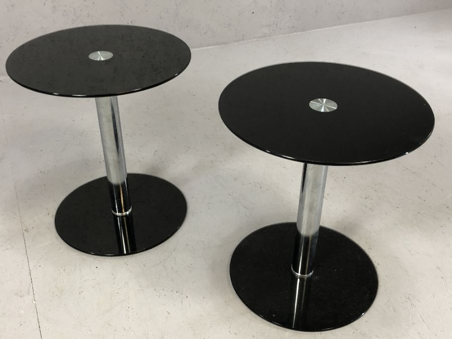 Pair of modern black glass and chrome nests of two tables, largest of each approx 45cm x 35cm x 50cm - Image 4 of 4