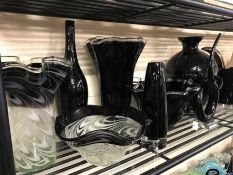 Modern Interiors: Good collection of black, white and metallic decorative glassware to include