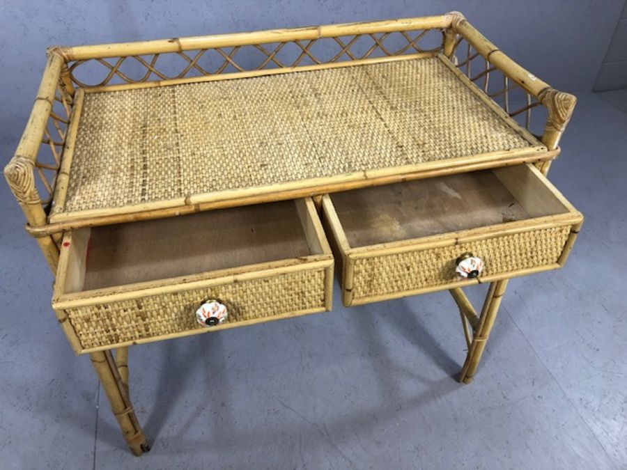 Bamboo and wicker dressing table with two drawers and ceramic handles, approx 91cm x 47cm x 86cm - Image 3 of 6