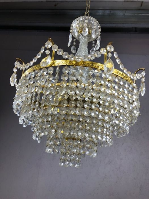 Crystal glass Empire style chandelier, approx 50cm x 40cm - Image 4 of 5