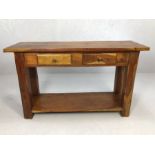 Contemporary dark wood console / side table with two drawers and shelf under, approx 132cm x 45cm