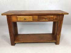 Contemporary dark wood console / side table with two drawers and shelf under, approx 132cm x 45cm