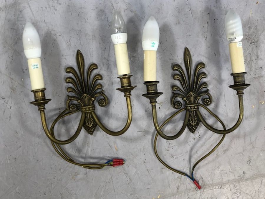 Pair of cast brass Fleur de Lis design double arm wall lights by Jim Lawrence - Image 3 of 3